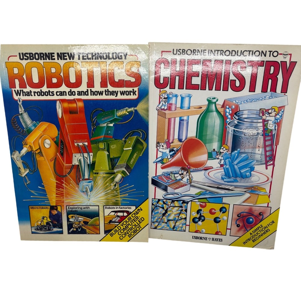 Vintage Usborne Robotics and Chemistry Science Books 1980s Hayes‎ STEM Set